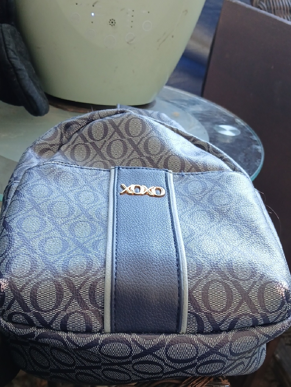 XOXO Navy Logo Pattern Mini Backpack with Gold Accent